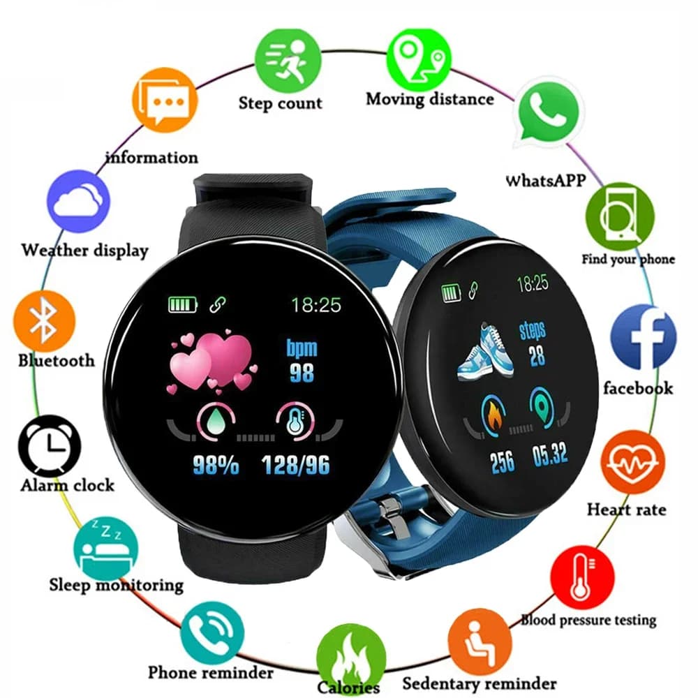 D18 Smart Watch Cardiofrequenzimetro Smartwatch da donna da uomo Rotondo Fitness Orologi digitali per uomo Donna Bracciale a fascia PK D20 Y68