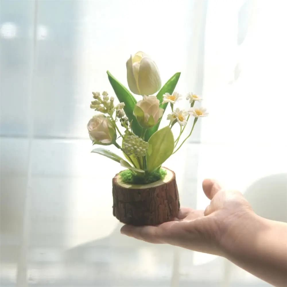 Green Plants Artificial Tulip Potted Fake Flowers Handmade Artificial Flowers Bonsai Desktop Ornament Rose Simulation Flower