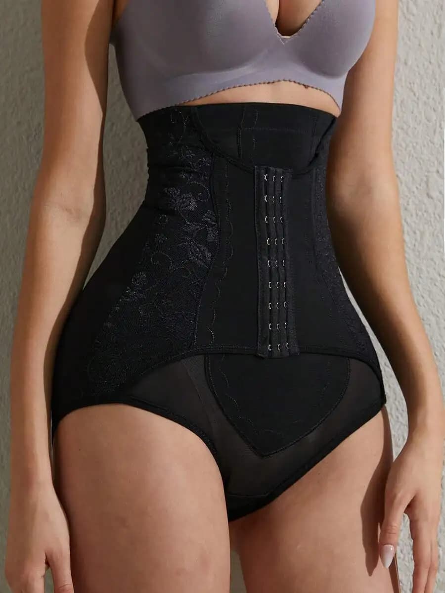 Pantaloncini Modellanti a Vita Alta in Pizzo per Donna con Chiusura Frontale a Gancio, Controllo Pancia e Sollevamento Glutei