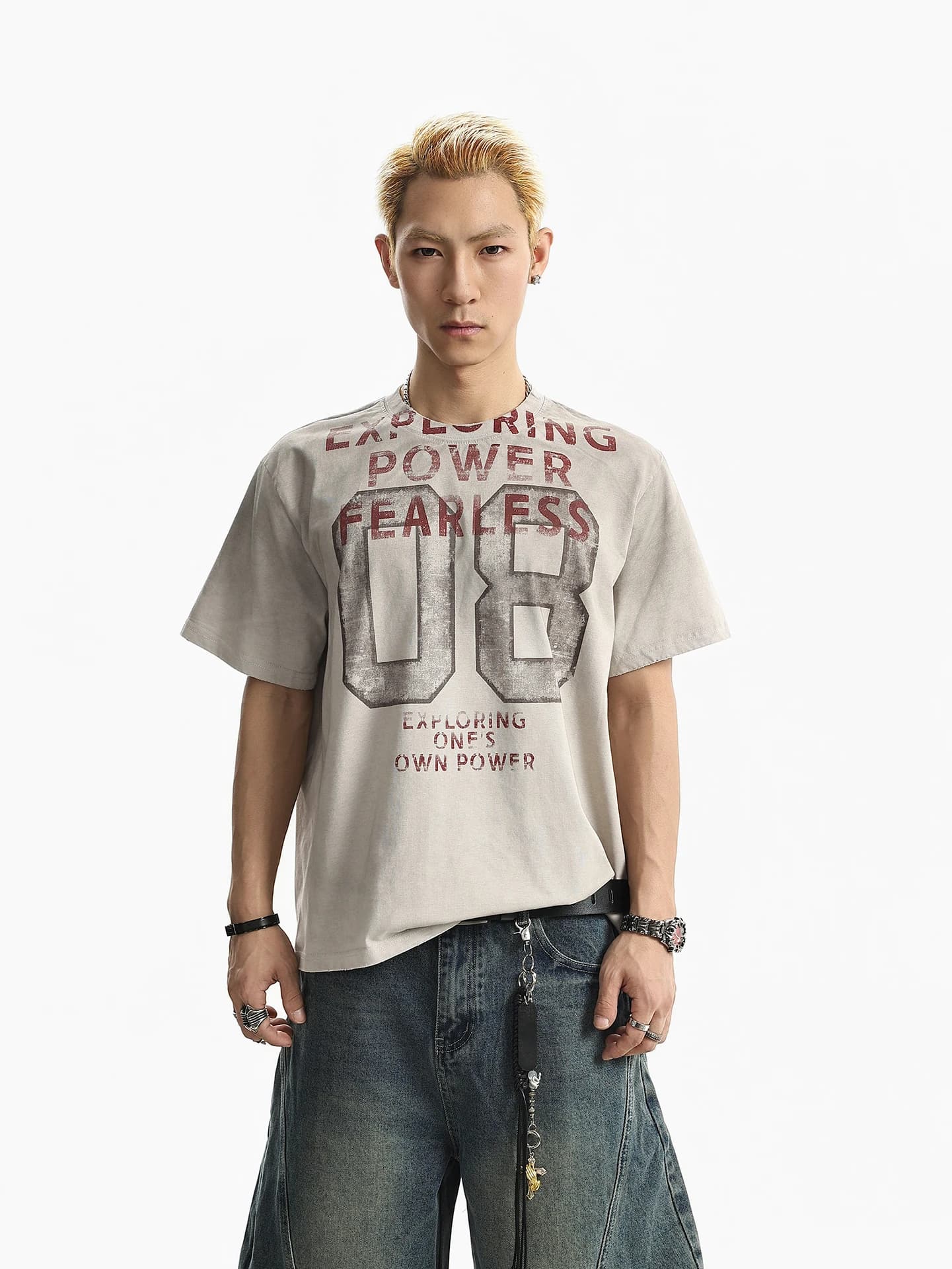 Retro American Letter Print round Neck Short Sleeve T-Shirt Men Summer Loose Fashion Top Breathable Comfortable Skin-Friendly