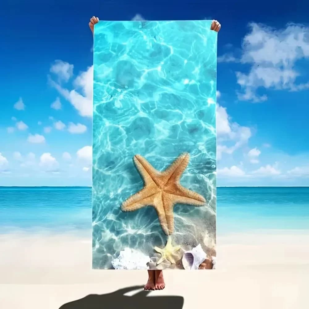 Asciugamano da spiaggia a tema oceano, motivo stella marina e tartaruga, asciugamano morbido e assorbente anti-sabbia per nuoto estivo, viaggi e campeggio
