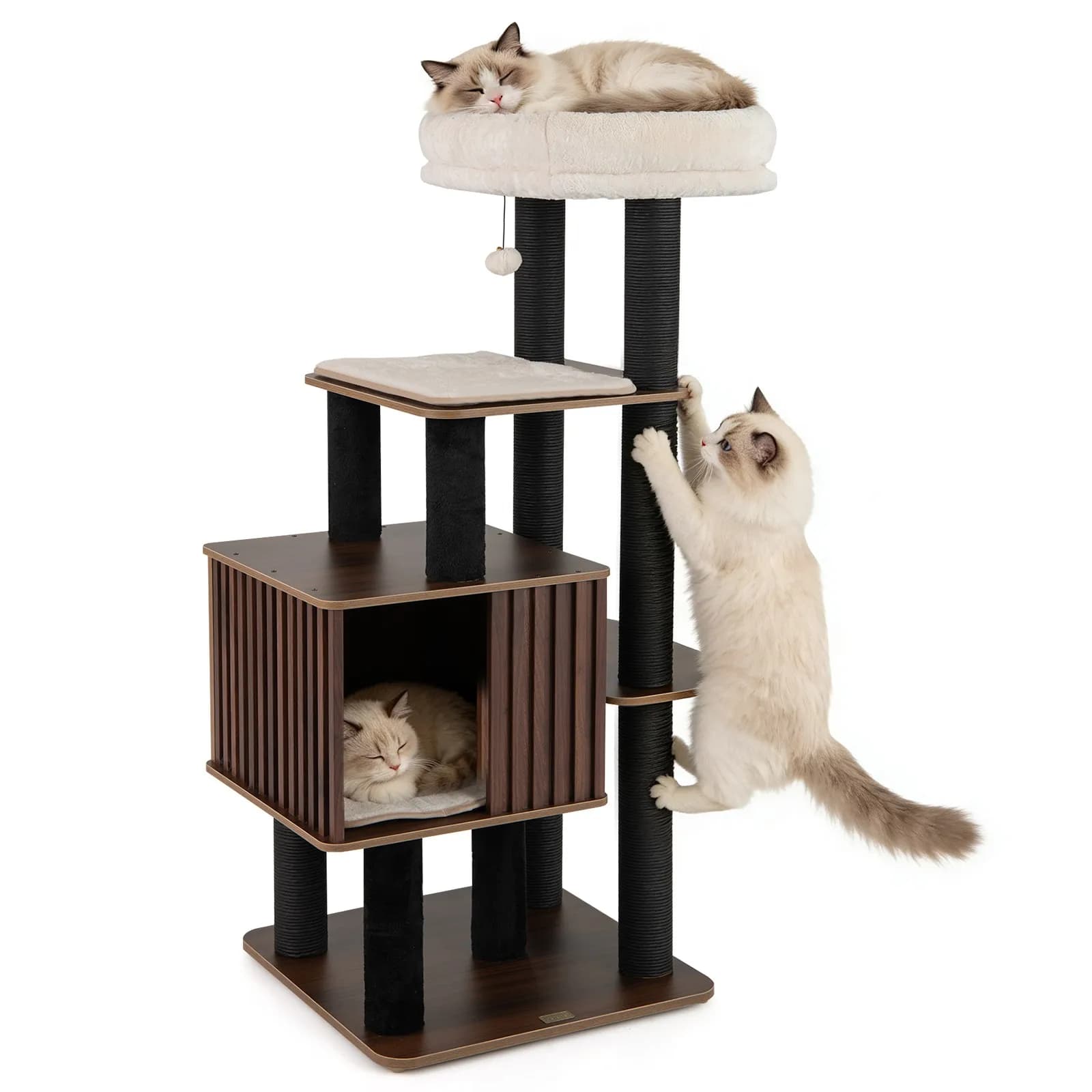 Albero per gatti da interno alto 53,5 pollici, torre per gatti in legno con posatoio superiore e imbottitura morbida
