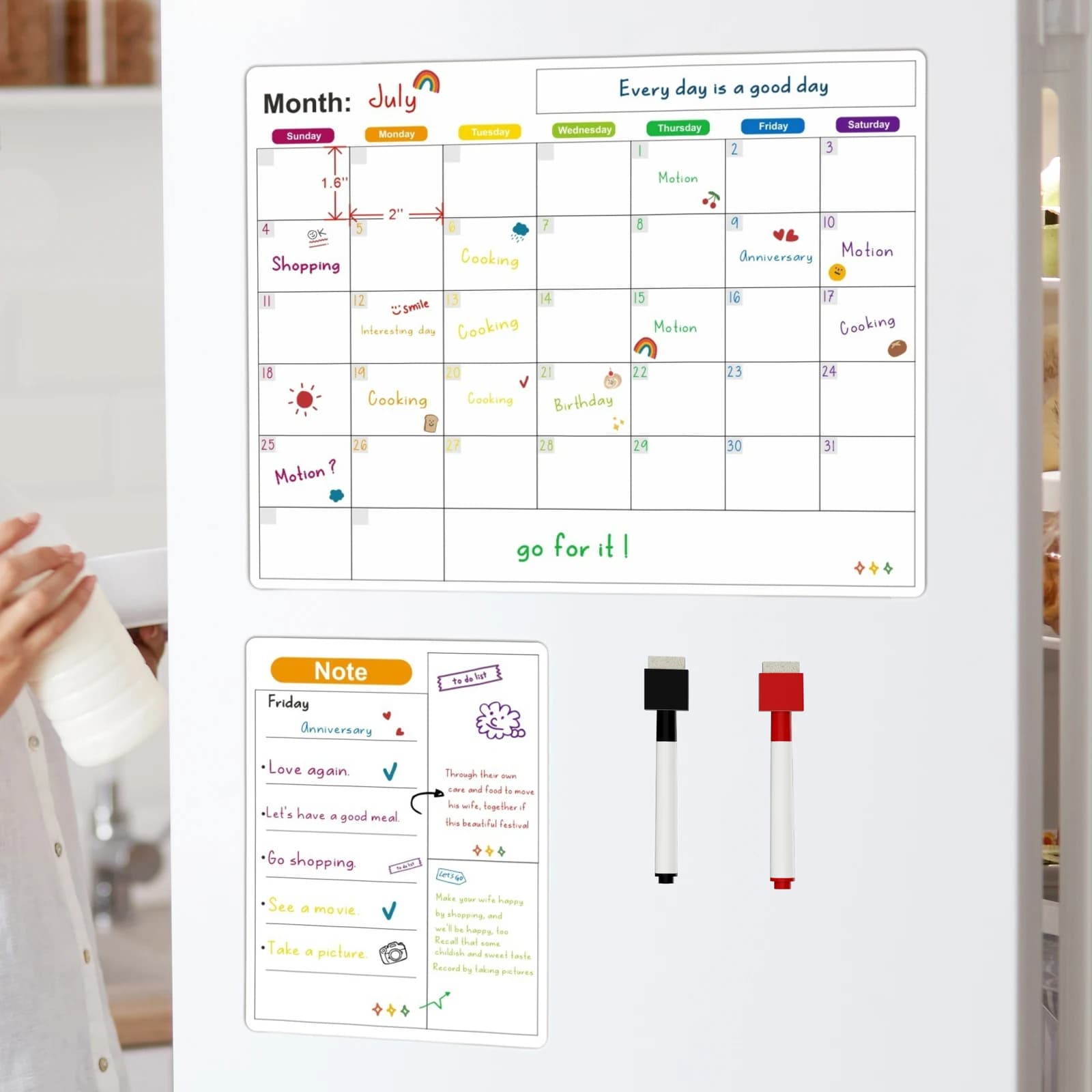 Calendario magnetico per frigorifero Calendario mensile settimanale da tavolo Lavagna cancellabile a secco con penna Lavagna adesiva per frigorifero