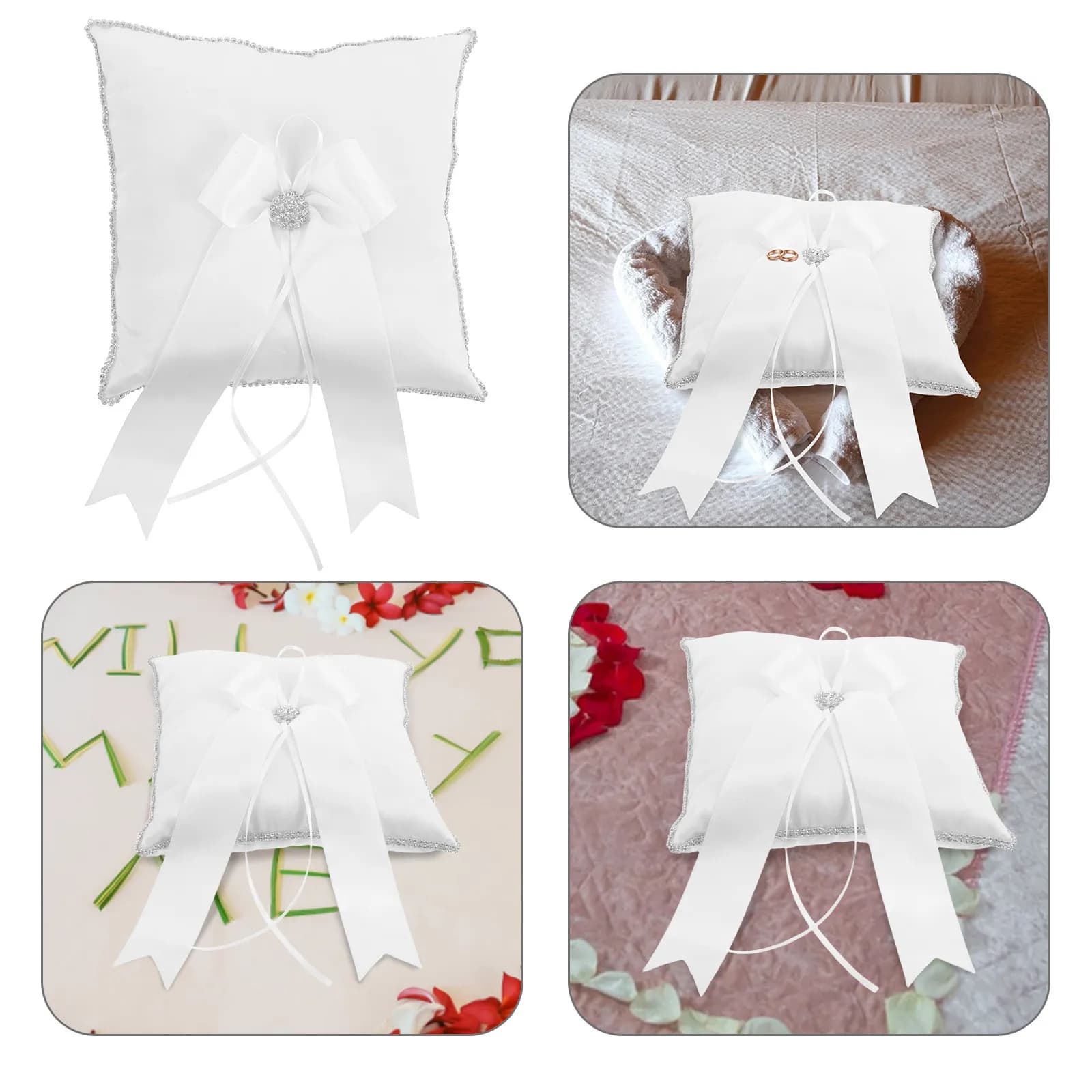 Wedding Ring Pillow Square Elegant Cushion Rhinestone Decor Bridal Ceremony Ring Holder Wedding Accessory Cushion for Rings
