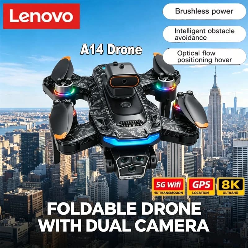 Drone Lenovo A14, Fotocamera Professionale 8K/4K HD, Video FPV 5G WIFI, GPS, Telecomando con Schermo Grande UAV