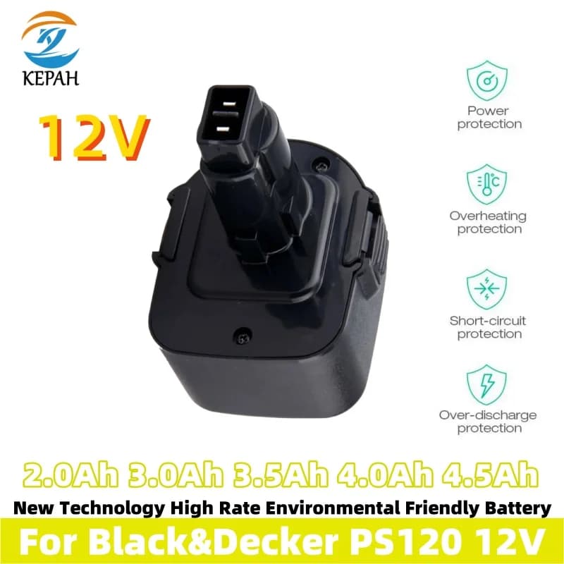 Batteria Ni-MH 12V 2.0-4.5Ah per batteria per elettroutensili Black Decker PS130 PS130A A9252 A-9252 A9275 A-9275 A9266 Sostituisci utensili elettrici