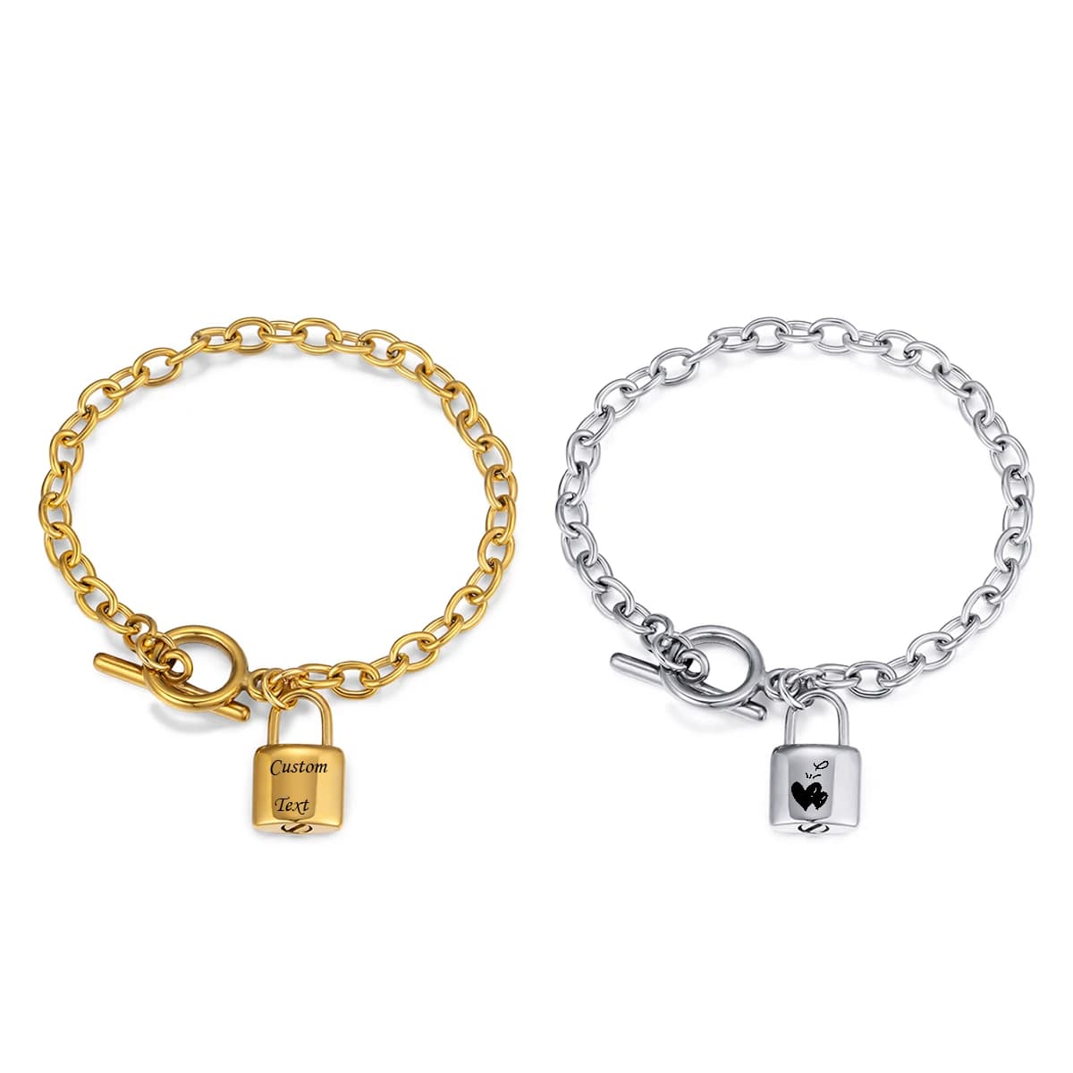 Braccialetto con Ciondolo a Lucchetto a Cuore Personalizzato per Coppie - Gioiello Regalo Personalizzato con Lucchetto d'Amore per Lui e Lei