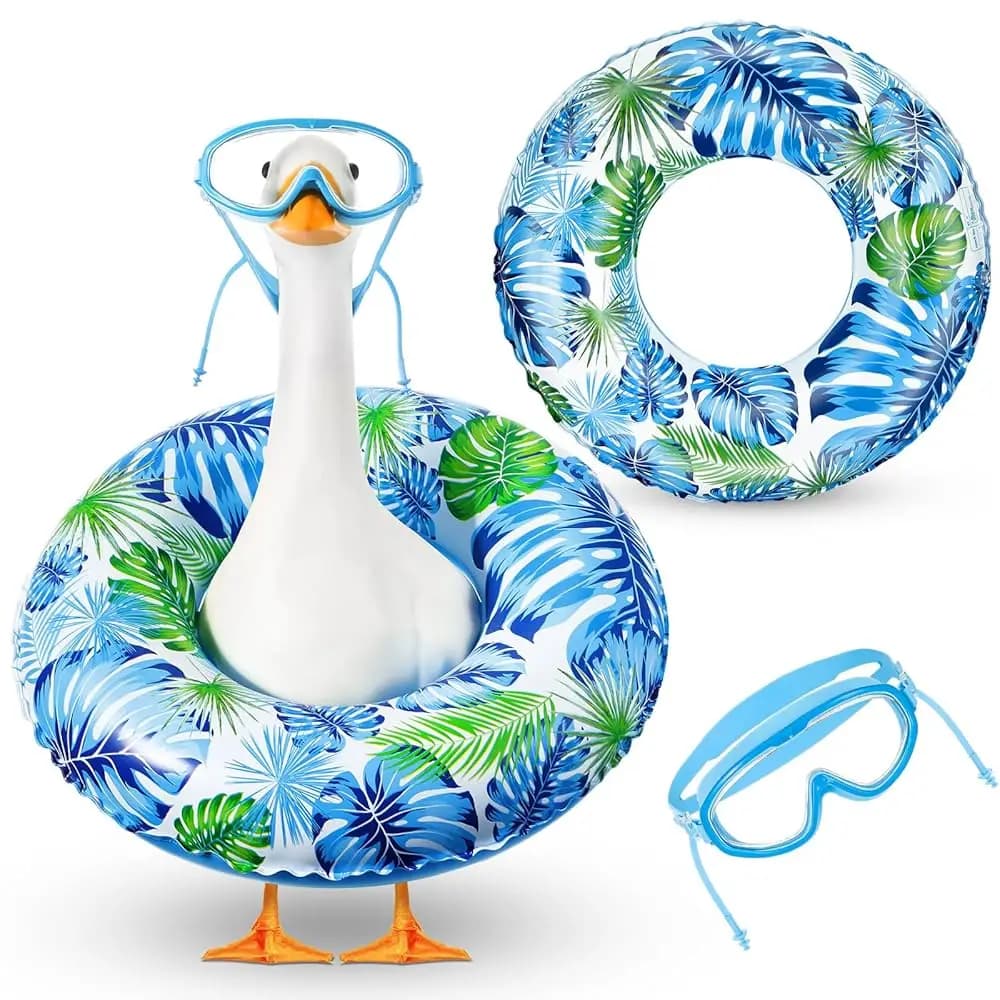 2 Pezzi Costume Estivo per Oca da Giardino, Stile Hawaiano Luau, con Occhialini da Nuoto per Piscina, Patio e Giardino (Stile Palma)