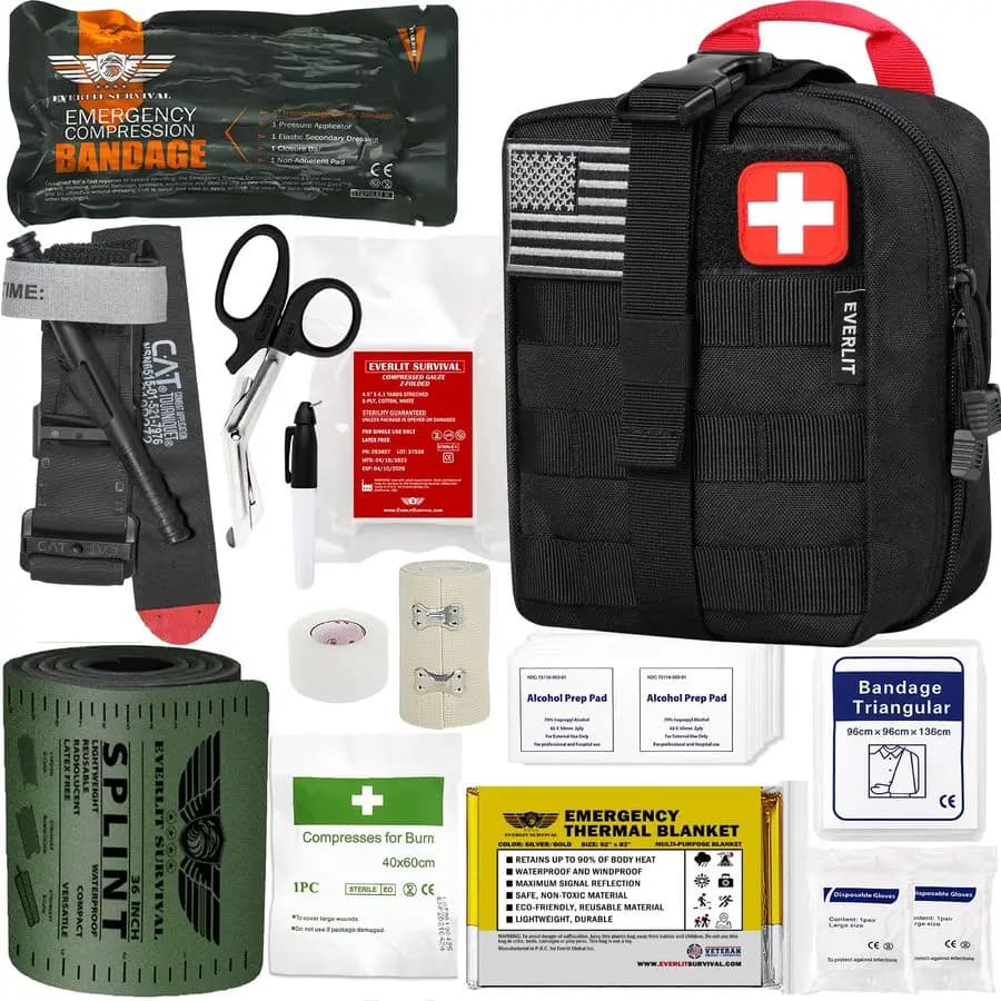 Kit di Emergenza per Traumi, Laccio Emostatico CAT GEN7, 36 Stecche, Kit Tattico Militare IFAK per Primo Soccorso, Ferite Critiche, Gravi