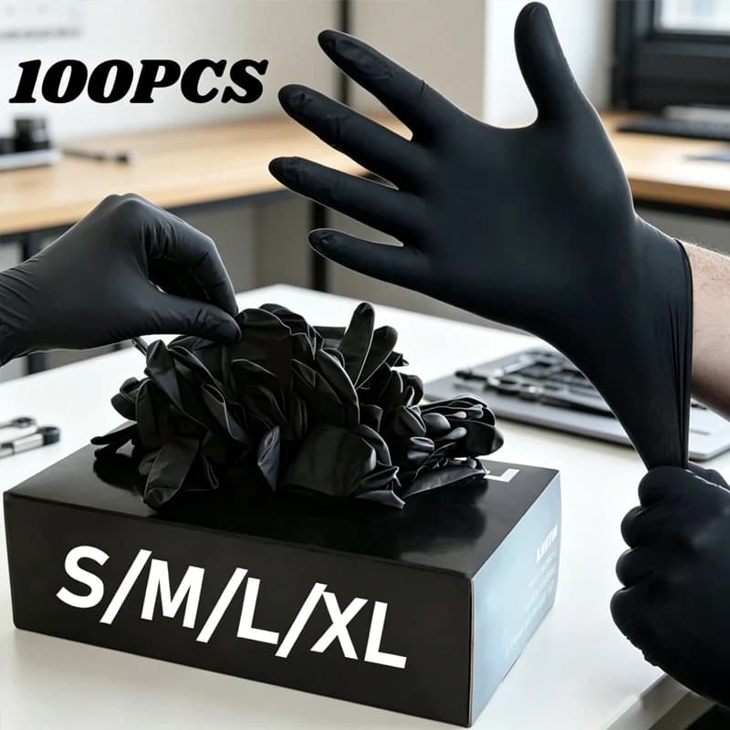 Guanti in Nitrile Neri Industriali Resistenti da 8 Mil, Monouso, con Texture a Diamante, Antistrappo, per Sicurezza Meccanica e Lavoro