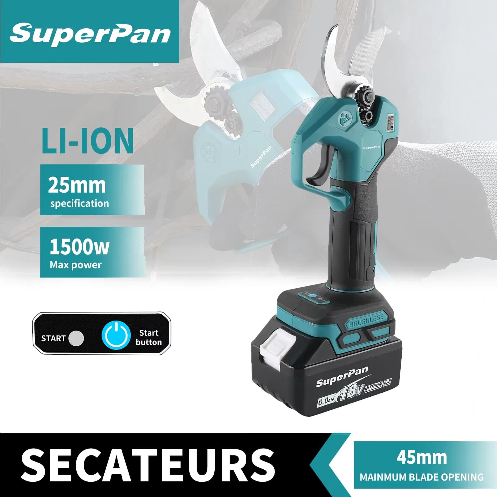 SuperPan Brushless Electric Power Scissors | Compatible with Makita 18V | Powerless Scissors for Fruit Trees, Electric Tools