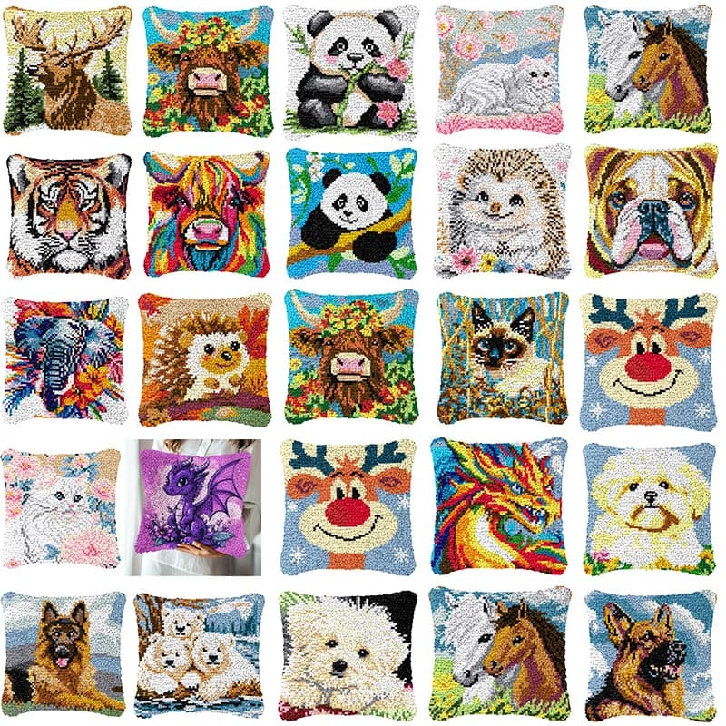 Cane Mucca Gancio di Chiusura Cuscino Smyrna Cornici e articoli da esposizione Animali Drago Ganci Lavorato a Maglia Ricamato Tappeto Cuscino Ricamo Gancio di Chiusura Kit FAI DA TE