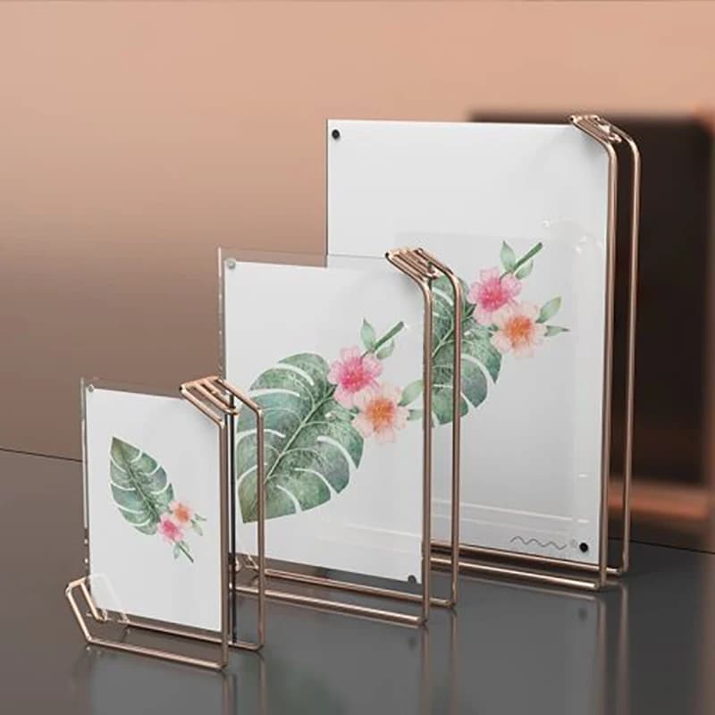 Acrylic Rose Gold Picture Frame Double Sided Menu Display Stand A4 Table Sign Metal Holder for Horizontal Vertical Photo Frame