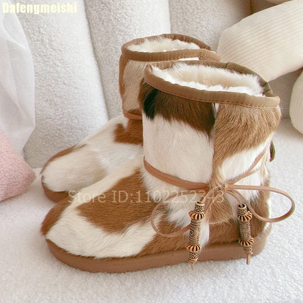 2026 New Autumn/winter Style Sheepskin Snow Boots Women Warm Waterproof Thickened Wool Ankle Lace-Up Casual Cotton Boots
