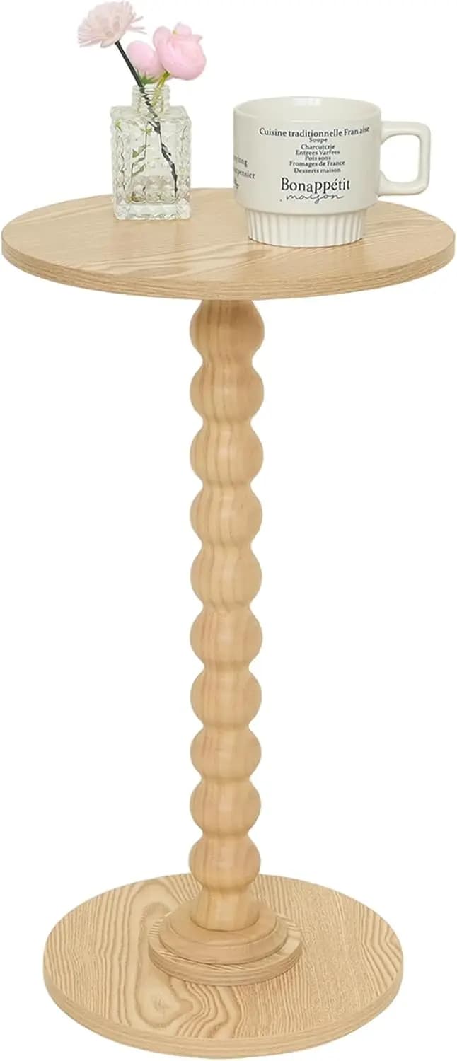 Tavolino Rotondo, Piccolo Tavolino da Salotto per Spazi Ristretti, Tavolino Moderno con Gambe in Legno Massello per Soggiorno, Camera da Letto, C