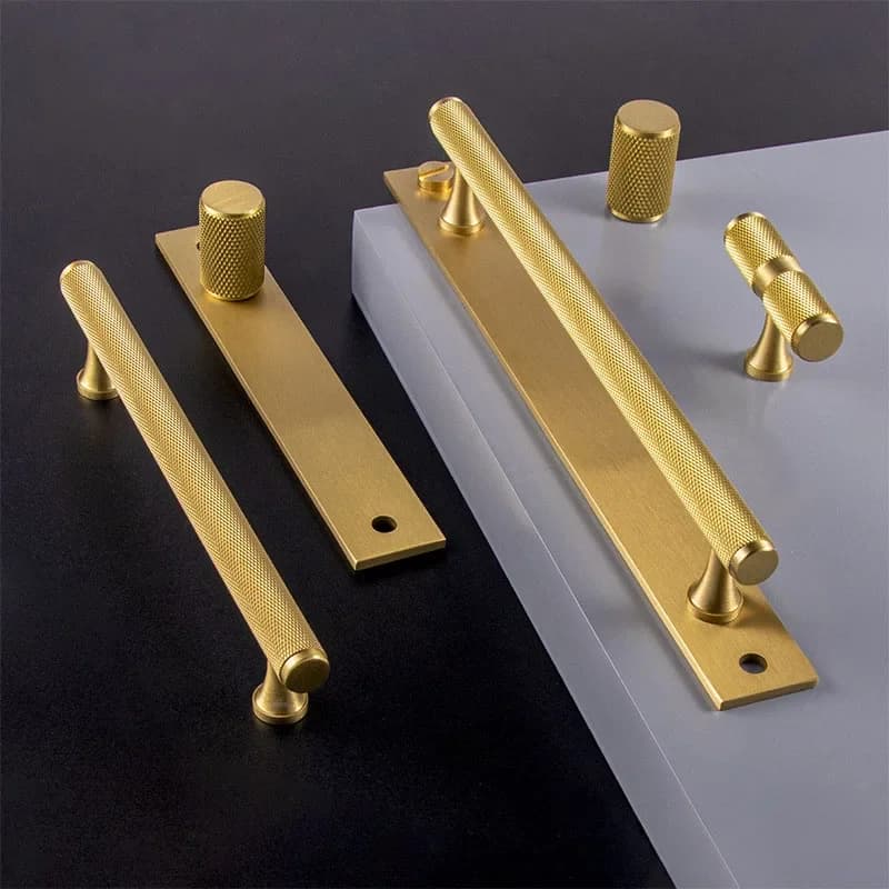 Maniglie per mobili zigrinate in ottone Maniglia per barra per armadio con piastra di base Maniglia per porta per mobili strutturata con pomelli per cassetti battiscopa