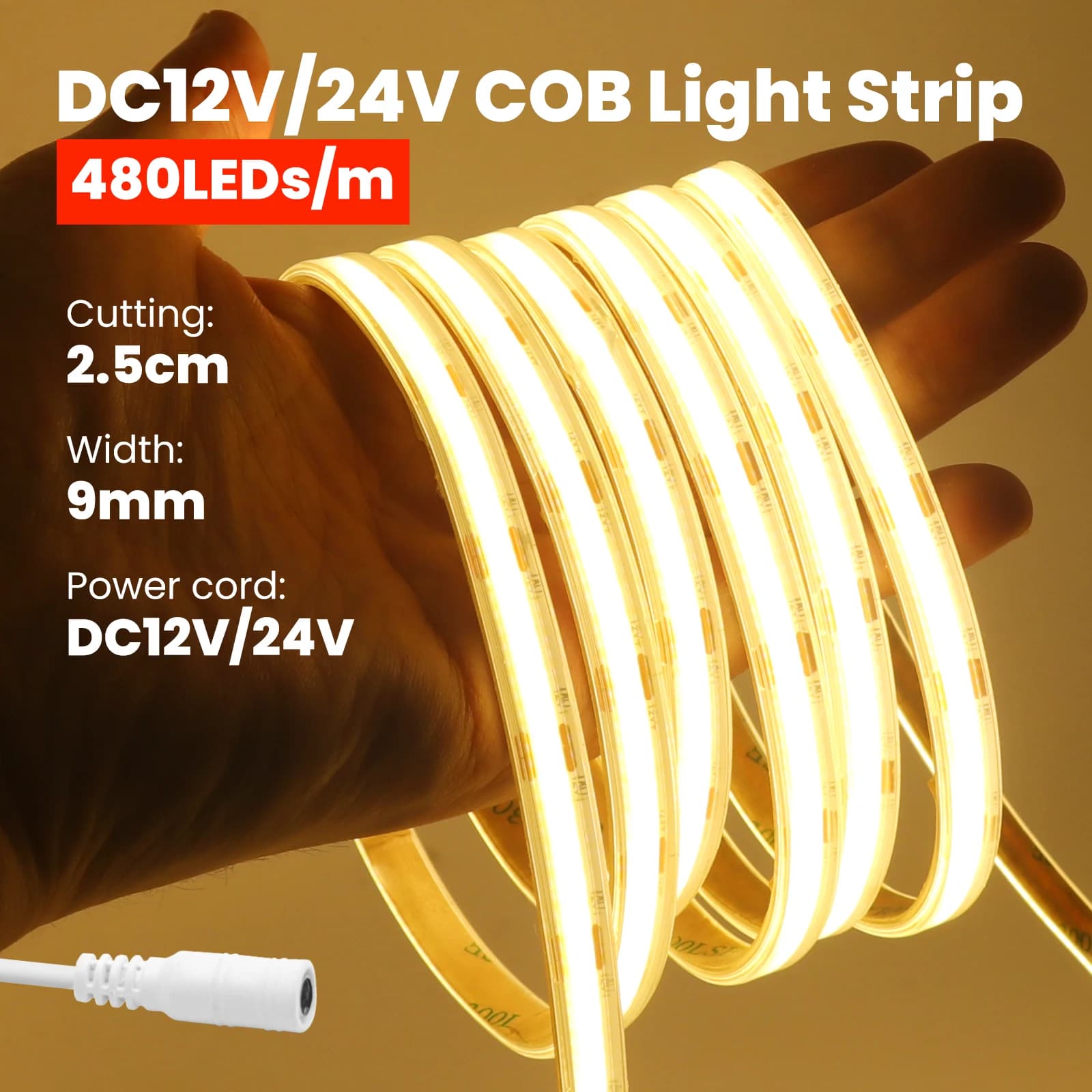 COB LED Strip Light 480Leds/m High Density Flexible FOB COB Led Light RA90 Warm Nature Cool White IP68 Waterproof Ribbon Tape