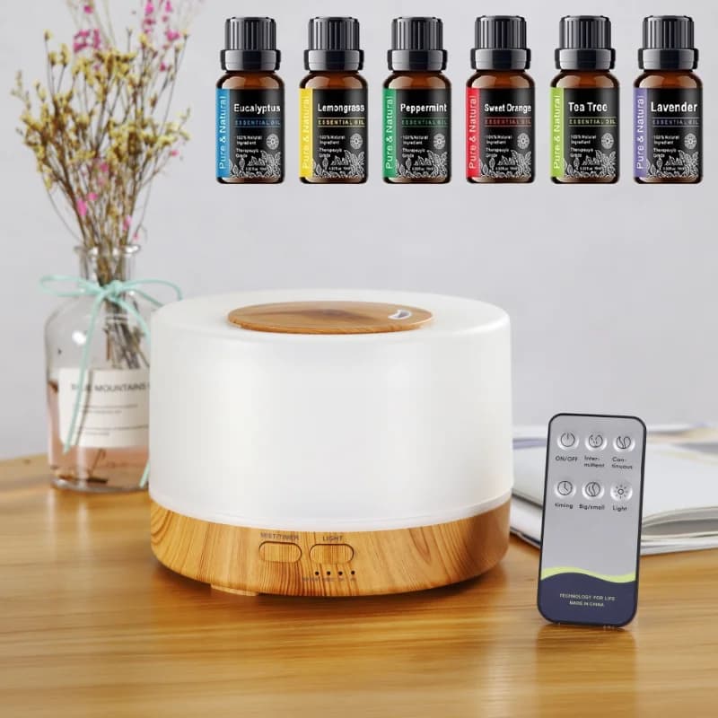 Diffusore per Casa, Kit Aromaterapia Intelligente per Casa/Camera da Letto, Diffusore da 500ML con Funzione Umidificante, Telecomando, Luce d'Atmosfera