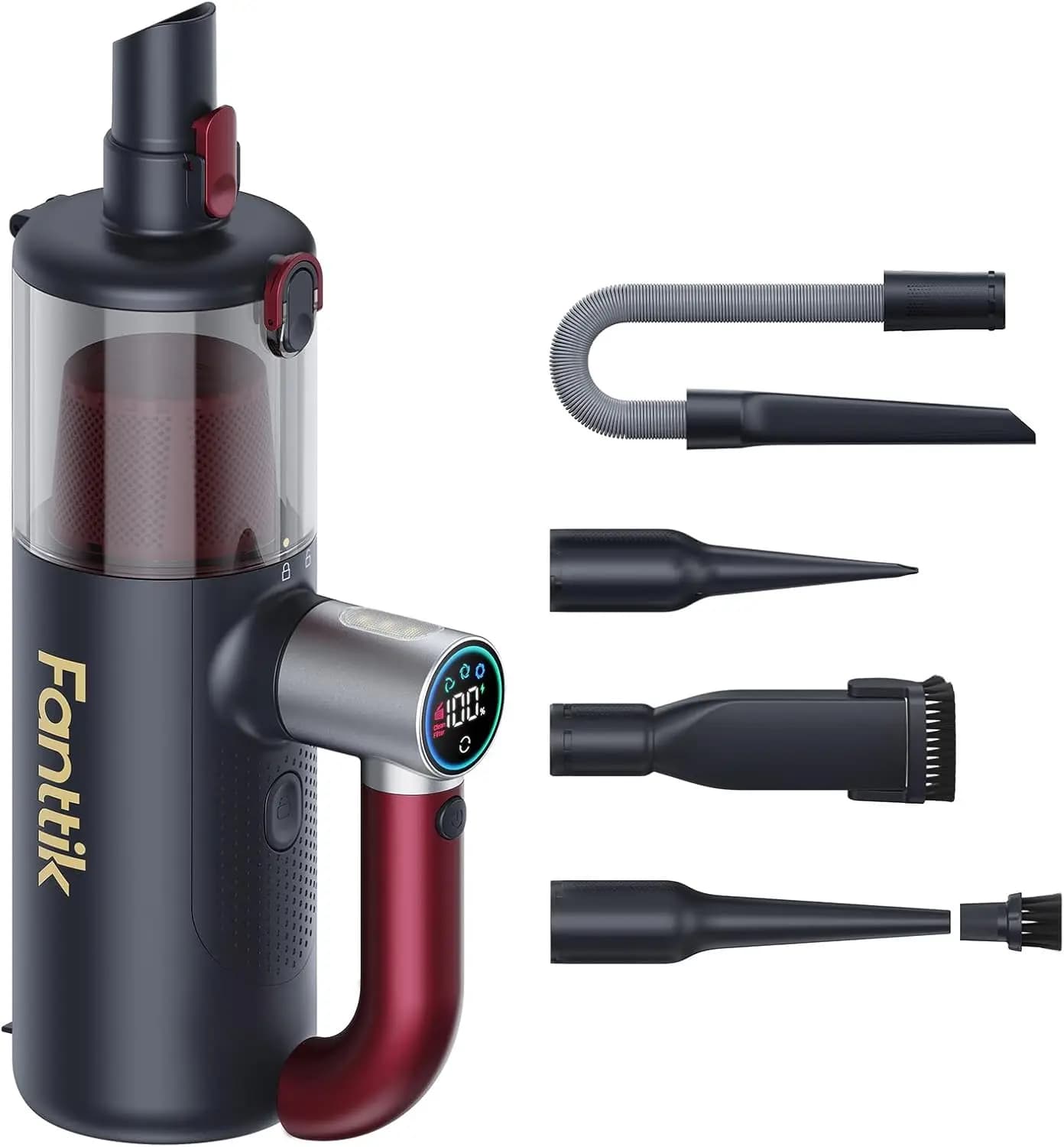 Aspirapolvere Portatile Senza Fili, Pulitore 4-in-1 con Manico Rotante, Motore Brushless, Schermo LED per Casa e Auto