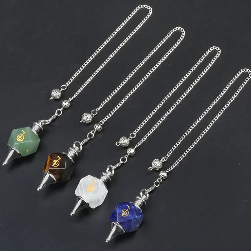 1PC Collana con pendente a pendolo in pietra naturale Chakra Cristallo di quarzo Lapis Ametista Simboli a pendolo energetico 45x18mm