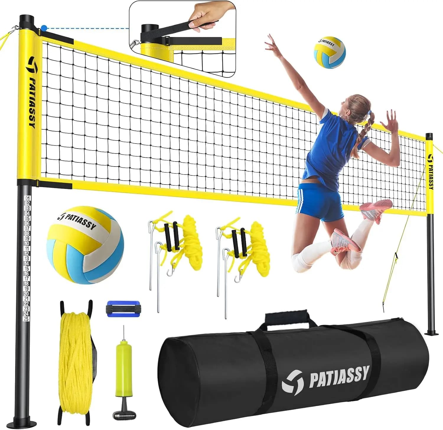 Portable Volleyball Network System with Adjustable Height Poles, Ball, Pump And Transport Bag For Outdoor Games