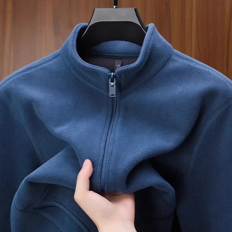 Cardigan con cerniera e collo alto ispessito, giacca in pile calda da uomo, stile casual autunno inverno, con tasche e maniche lunghe
