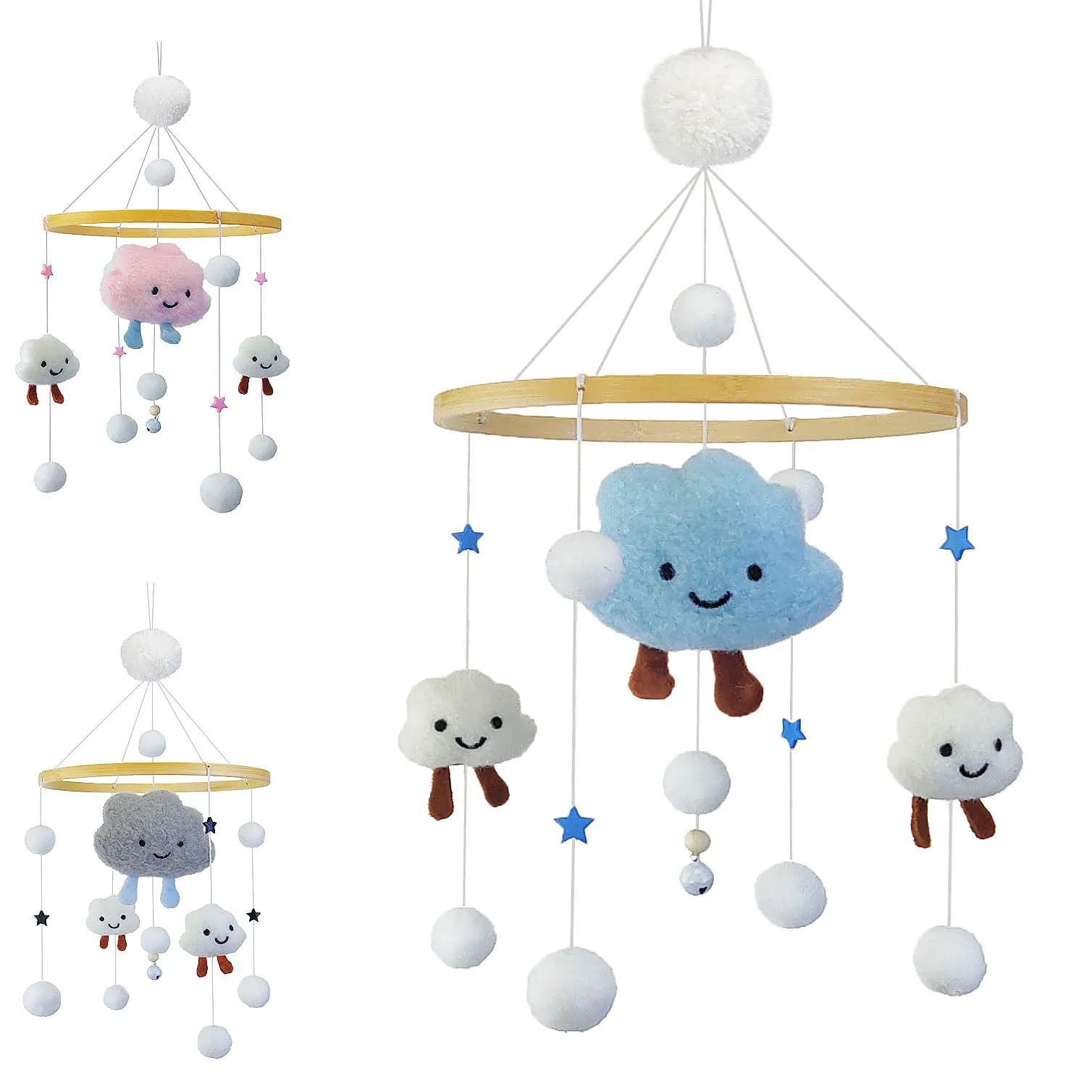 European Style Wooden Ball Wind Chimes Baby Bed Bell Decorative Cloud Shape Room Wall Decorations And Hanging Ornaments