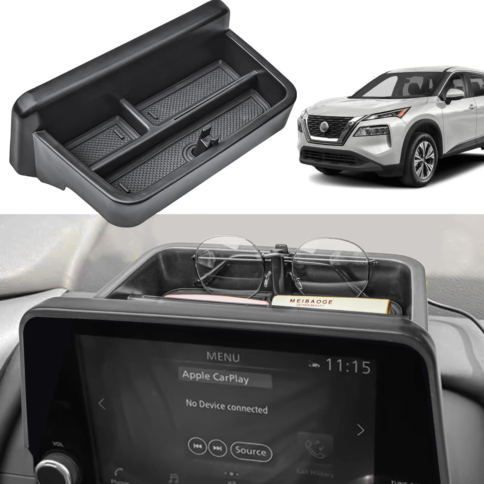 Vassoio portaoggetti per cruscotto auto per Nissan X-trail Rogue 2021 2022 2023 2024 2025 Car Center Console Organizer Bracciolo Scatola di immagazzinaggio