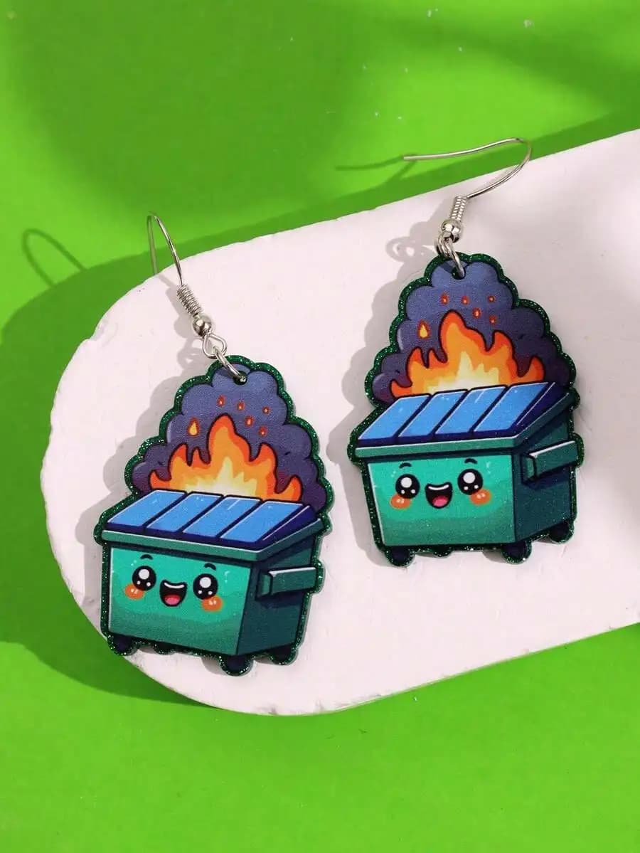 1 Pair Unique Creative Cute Cartoon Fireplace Acrylic Drop Earrings, Fun Personalized Fashion Jewelry For Women Daily Wear