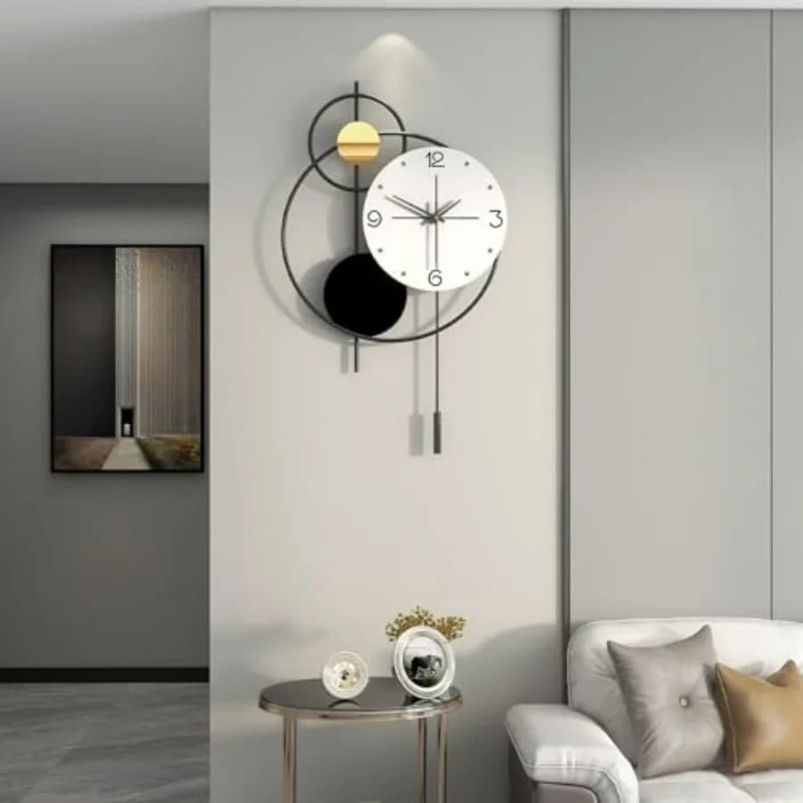 Grande Orologio da Parete Moderno in Metallo Nero da 24 Pollici con Pendolo per Soggiorno, Camera da Letto, Cucina, Ufficio, Funzionamento a Batteria, Silenzioso