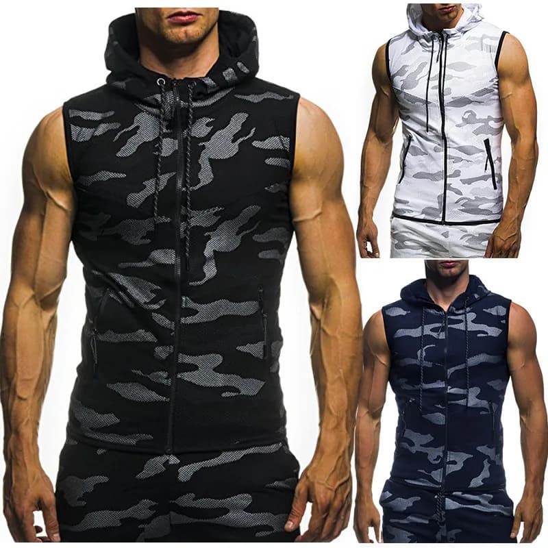 2025 Maglione cardigan con cerniera di nuova moda Giacca da uomo senza maniche con cappuccio Plus Size S-4XL Felpe con cappuccio streetwear