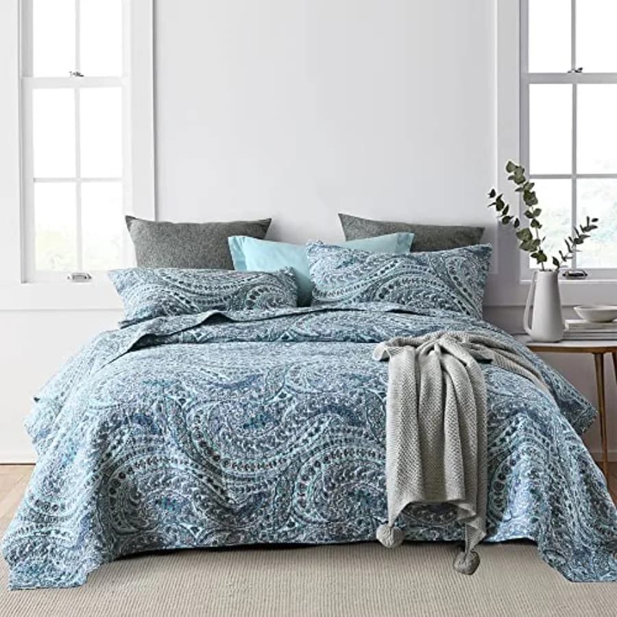 Cotton Bedspread Quilt Sets Reversible Bedding Coverlet Sets Comforter Floral Paisley Bedspread Size