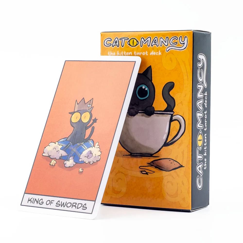 Mazzo di tarocchi Cat Mancy Kitten 78 carte Versione inglese Divinazione per feste in famiglia Gioco da tavolo perfetto per gli amanti dei gatti (10,3 * 6 cm)