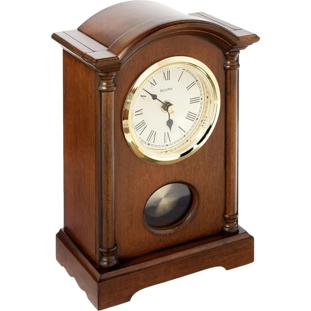 Orologio da Tavolo a Pendolo in Noce con Dettagli Dorati