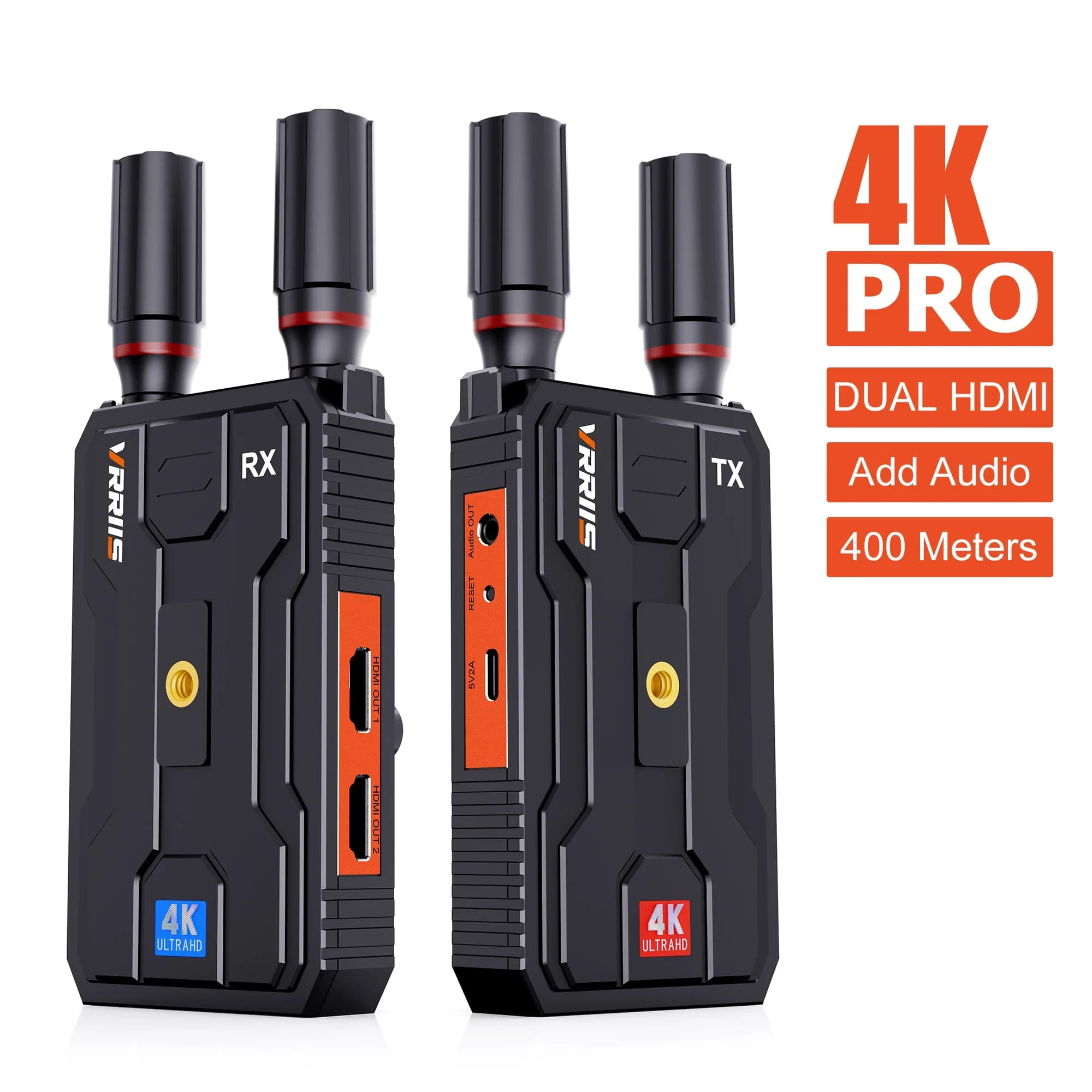 400M Pro 5G 4K Wireless HDMI Extender Dual HDMI Video Trasmettitore Ricevitore Supporto Batteria Audio Fotocamera Laptop PC Per TV Monitor