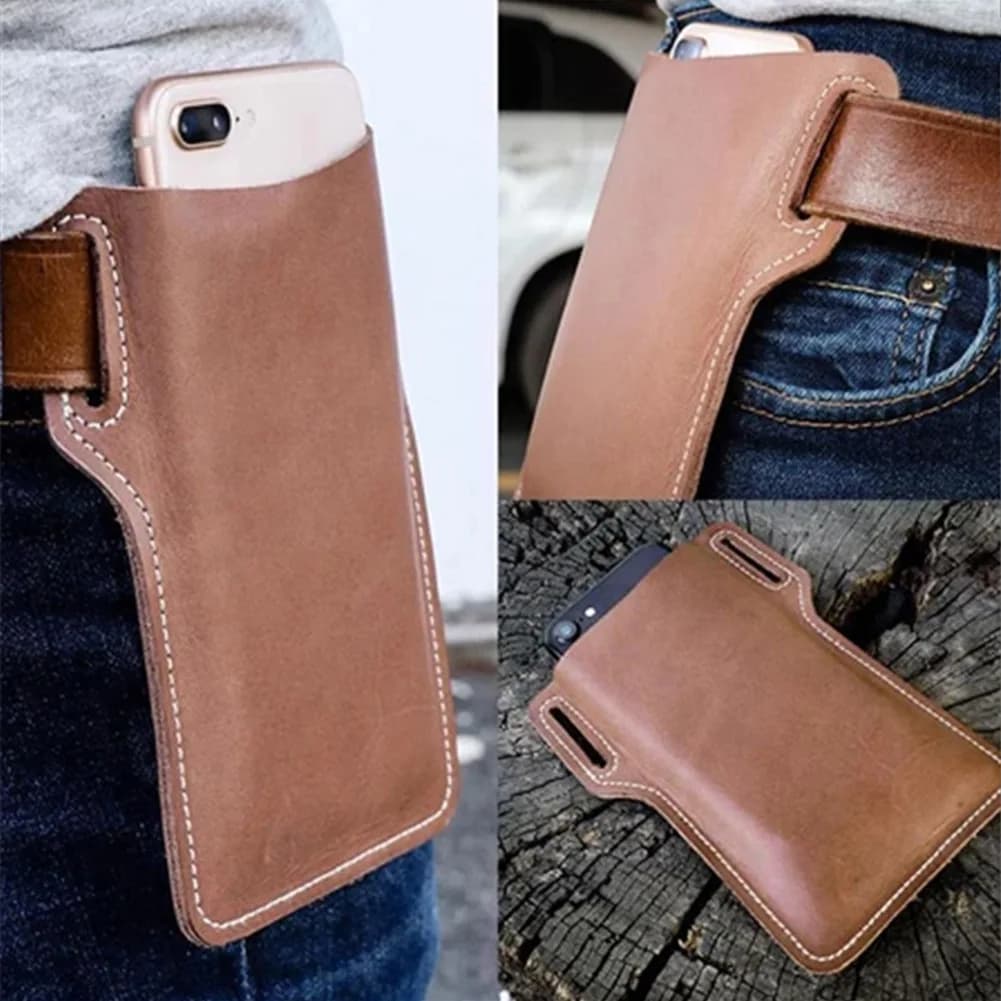 1/2Pcs Men Phone Case Holster Belt Waist Bag Leather Wallet Pouch Running Travel Camping Phone Carrier