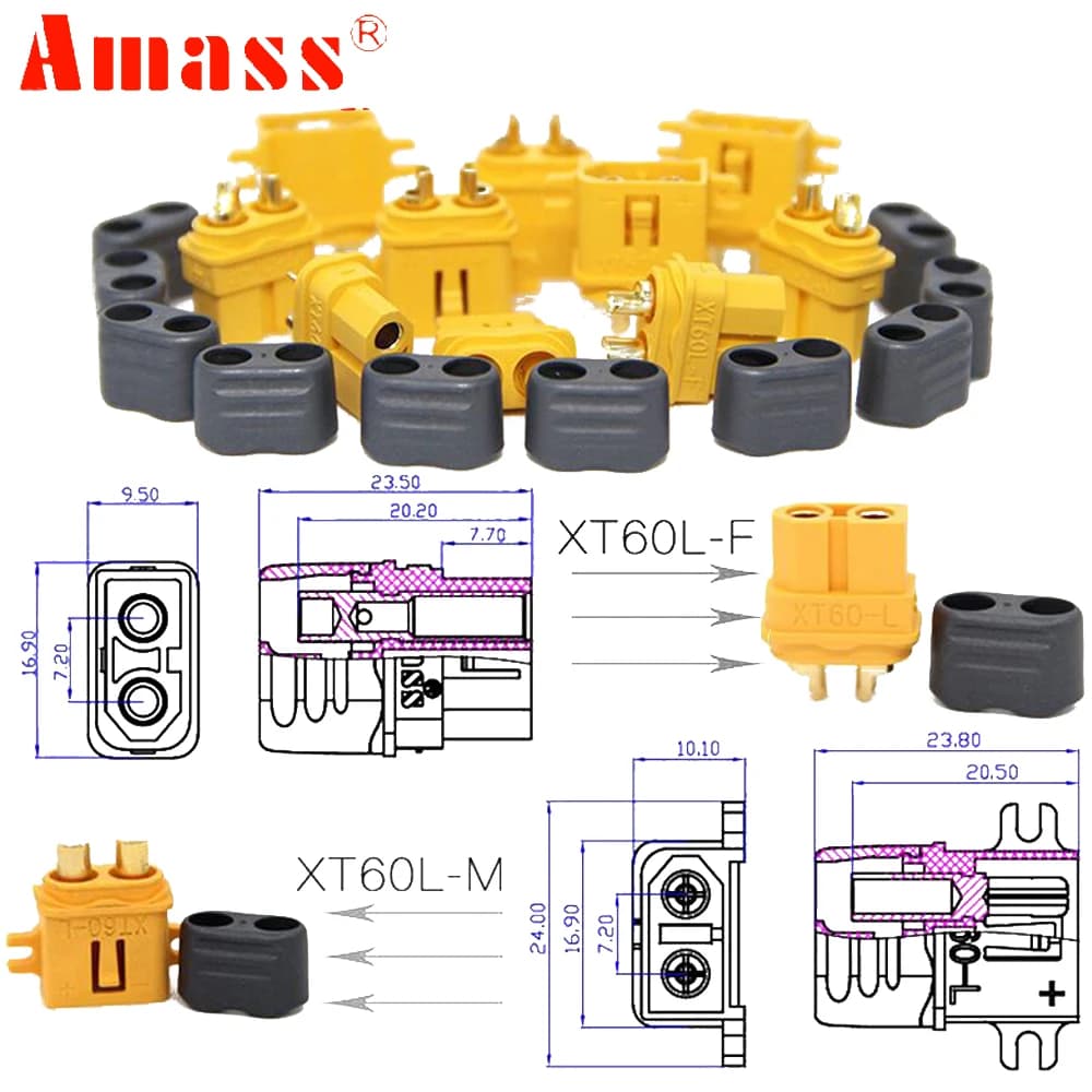 5 Paia di Connettori a Proiettile Amass XT60-L XT60L con Guaina Protettiva di Bloccaggio per Batterie Lipo RC, Auto, Camion, Aerei, Droni, Giocattoli