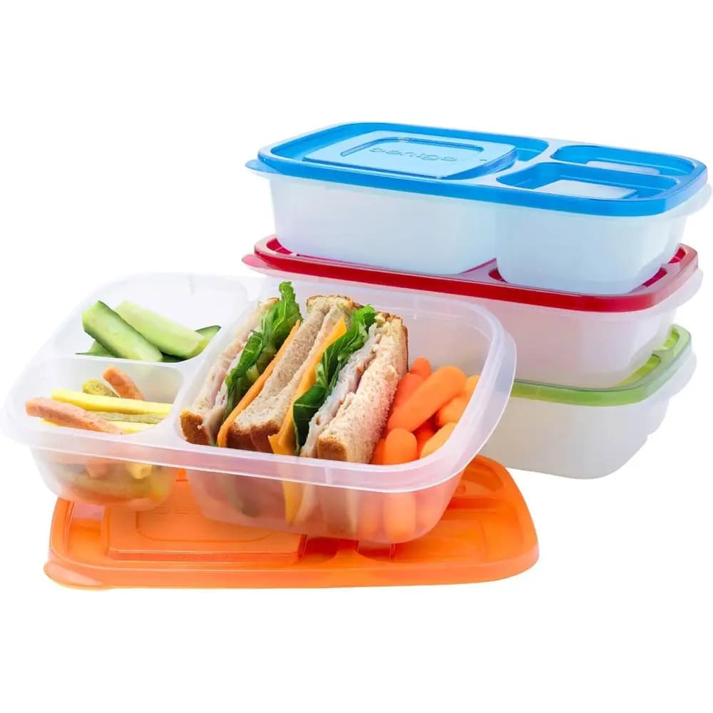 Stackable Lunch Boxes - Reusable 3-Component Food Containers for Kids & Adults - Bento Meal Prep, School & Work - BPA Free, Set