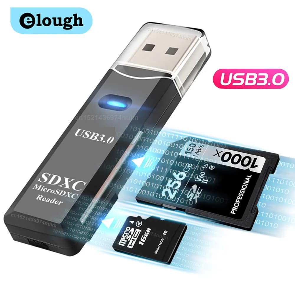 Elough Lettore di schede SD TF 2 in 1 Adattatore per schede di memoria USB 3.0 USB 2.0 Convertitore per lettore di schede intelligente per PC Accessori per laptop
