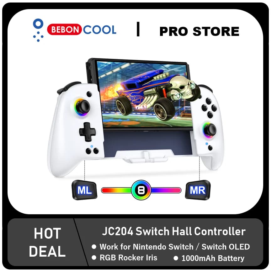 BEBONCOOL JC204 per Nintendo Switch / Switch Oled RGB Controller 1000mAh Gamepad a 6 assi con organizer per custodia per schede