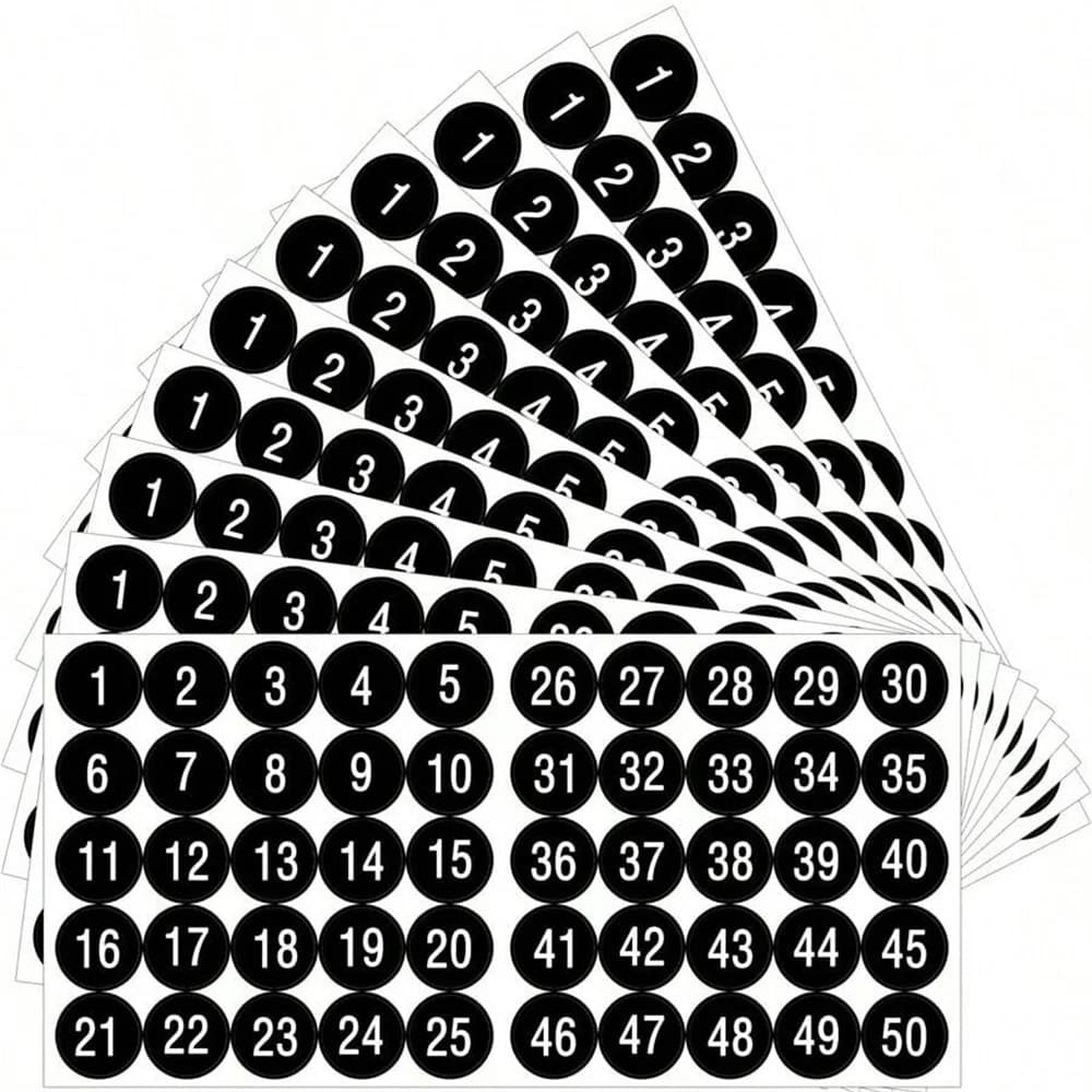 3 sheets of 1 to 50 stickers with stickers numbers with consecutive vinyl numbers, 1 inch waterproof self-adhesive decal, gift decoration for parties