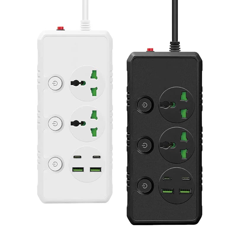 Spine multi-conte Presa multipla 2 interruttori di sottocontrollo Prese universali con 2 porte USB 2 Type-C Presa per cavo da 2 M Spina US UK EU
