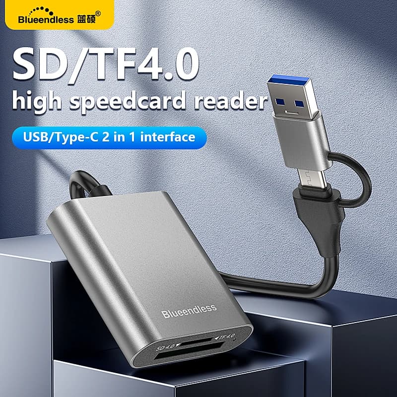 Lettore di Schede Blueendless 312MB/s SD4.0 TF4.0 Adattatore per Schede di Memoria USB A USB C a MicroSD TF3.0 per MacBook Laptop PC iPhone 17/16/