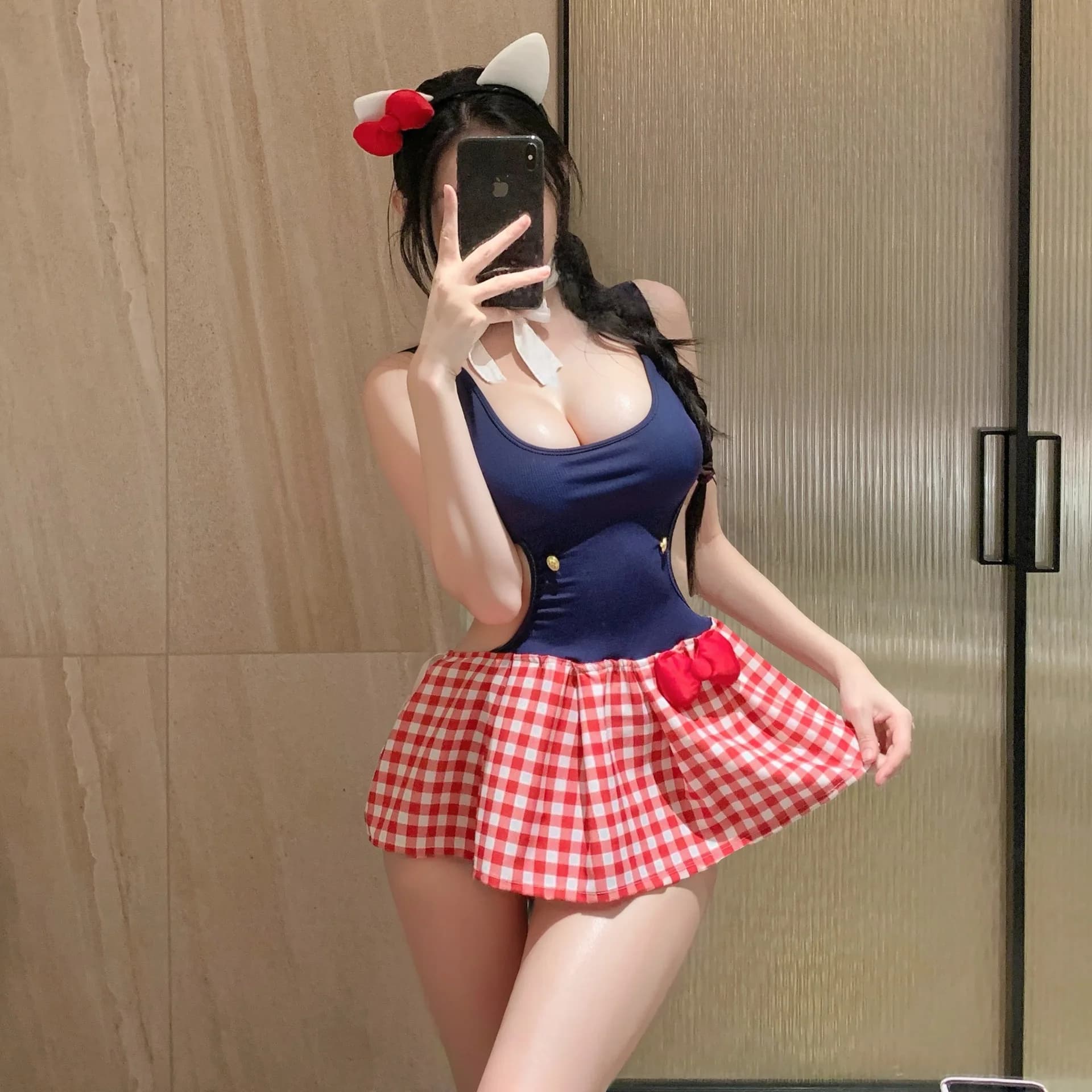 Sexy Kitty-chan Patchwork Nightgown Sexy And Flirty Backless Deep V Suspenders Sleeveless Dress Pure Desire Charming Sweet LPXJ