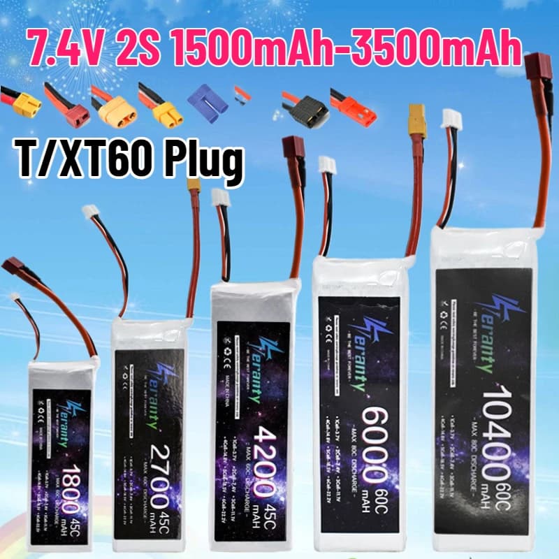 Lipo Battery 7.4V 2S 1500mAh-3500mAh for Air Vehicle Accessories without Pilot Ship Model XT60 Deans T Drone FPV Aircraft