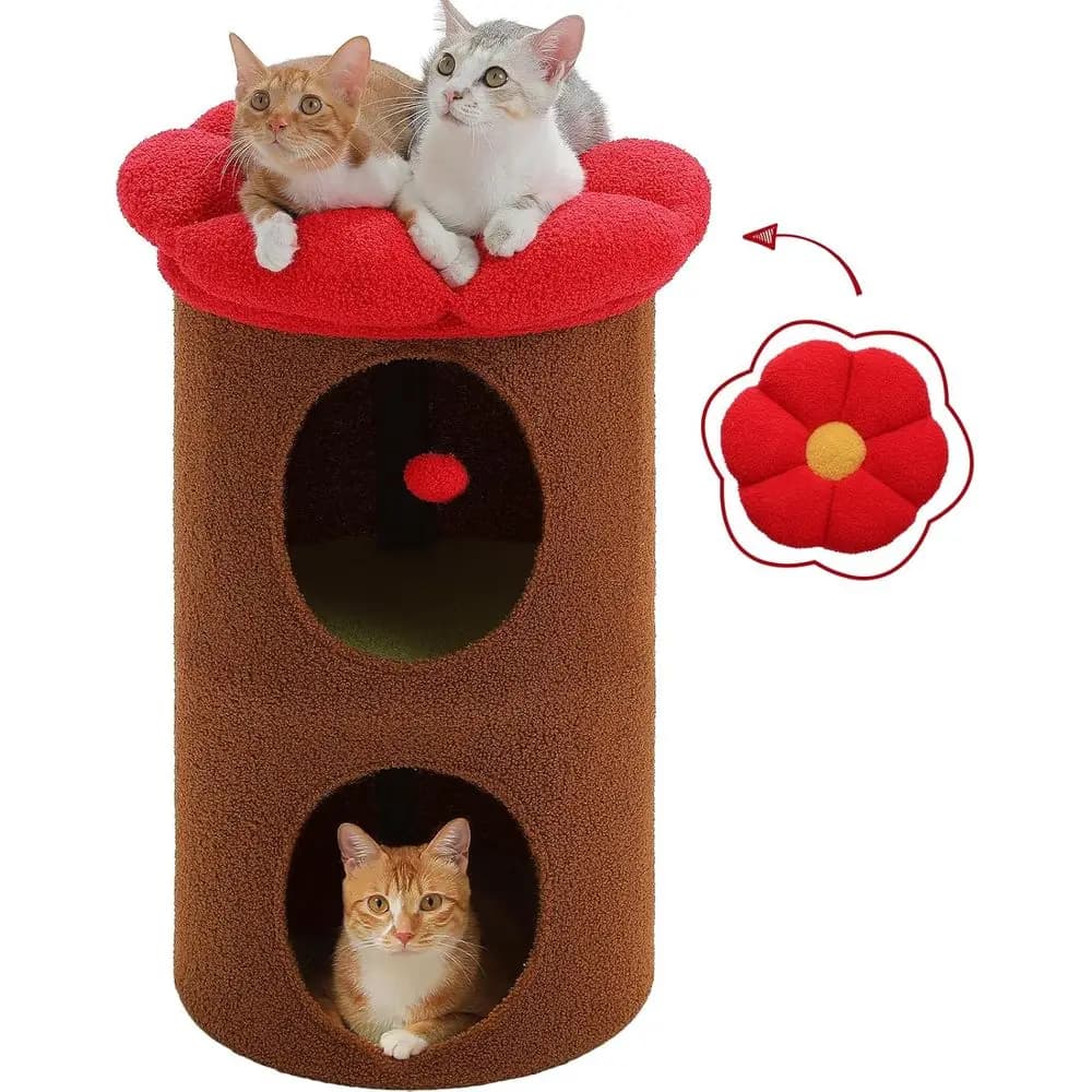 Albero per Gatti da Interno a 2 Livelli Marrone con Letto Rimovibile e Nascondiglio, 20x20x28.7
