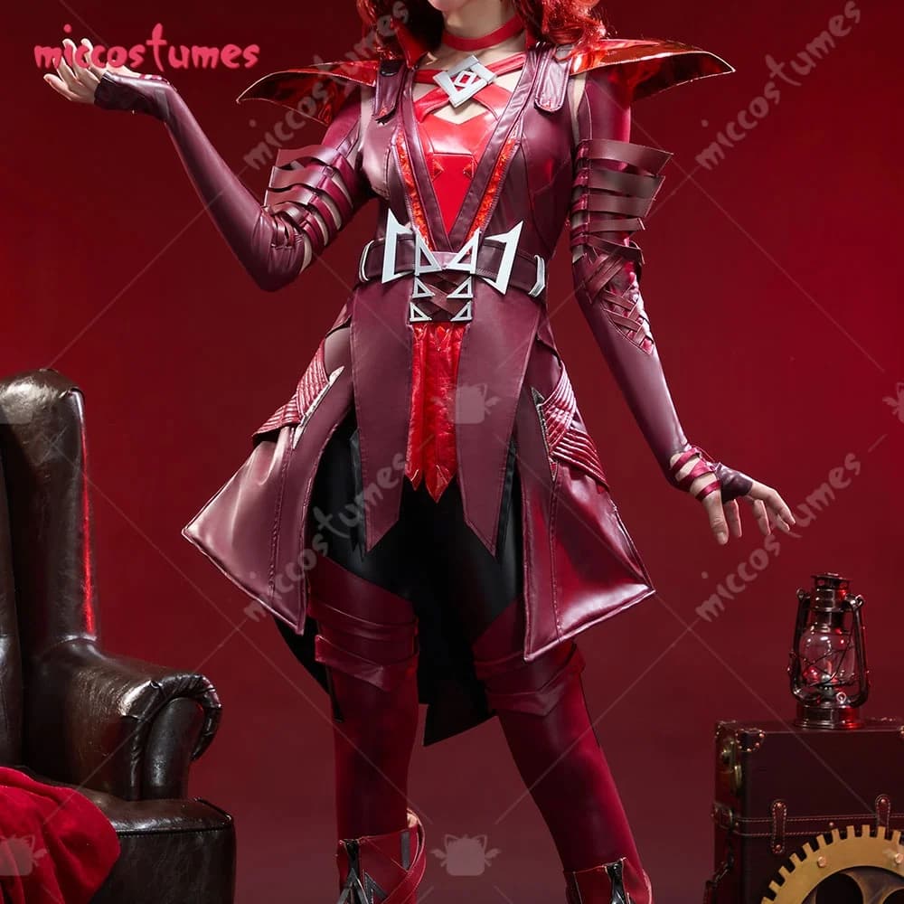 Miccostumes Women's Red Witch Cosplay Costume, Tops and Pants with Armour for Shoulders and Crew Neck for Halloween