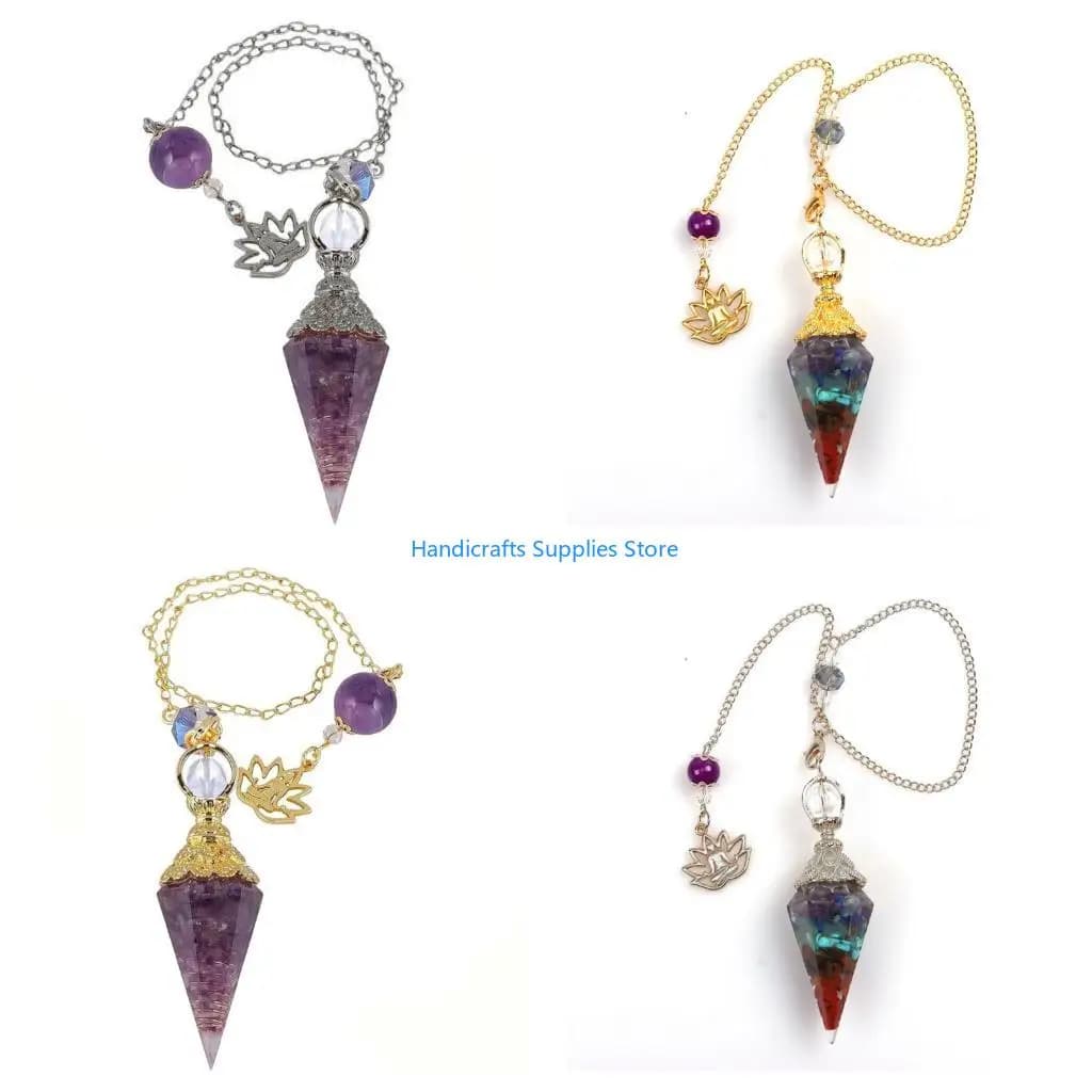 R1WA Long Chain Hexagonal Pointed Multicolored Resin Stone Pendulum For Divination Tool