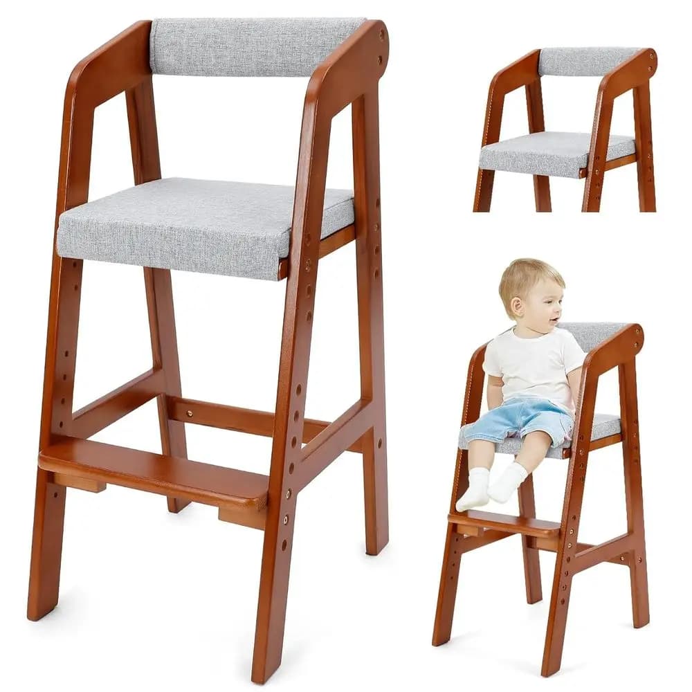 Seggiolone in legno per bambini, sedia da pranzo regolabile con cuscino rimovibile, seggiolone che cresce con il tuo bambino
