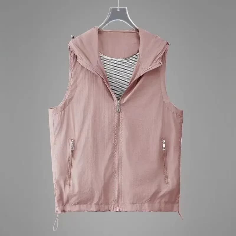 2025 Abbigliamento estivo per la protezione solare Donna Casual Giacca senza maniche con cappuccio sottile Gilet corto con cerniera Top femminili